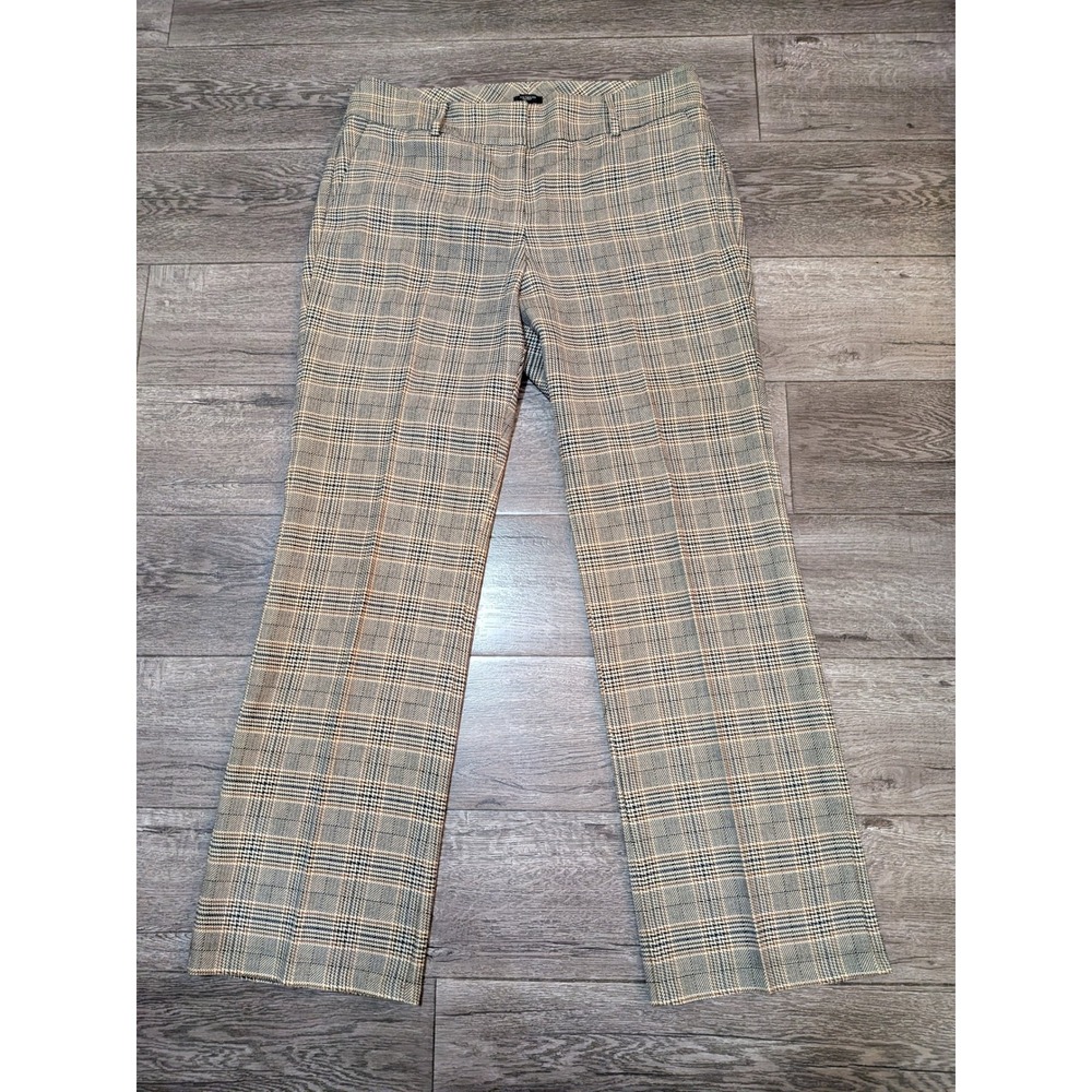 Ann Taylor Factory Plaid Trousers Womens 14 Brown Tan Glen Check Straight Leg